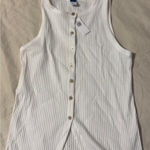 Old Navy White Ribbed Button-Front Tank